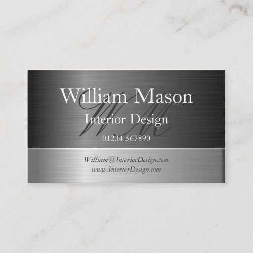 Black Foil &amp; Brushed Steel Monogram Business Card