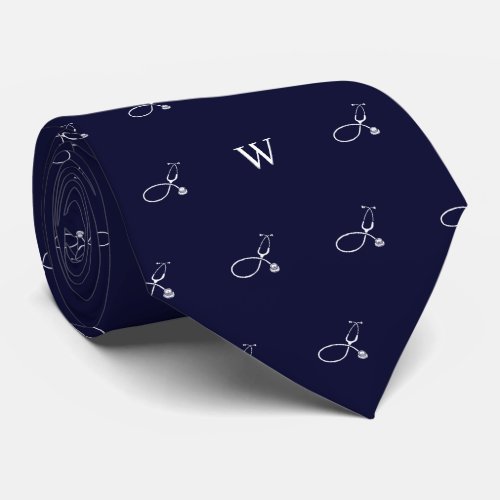 Elegant Stethoscope Doctor Gift Monogrammed Blue Neck Tie