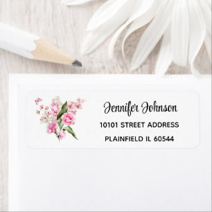 Elegant Still Life Pink Florals Return Address Label