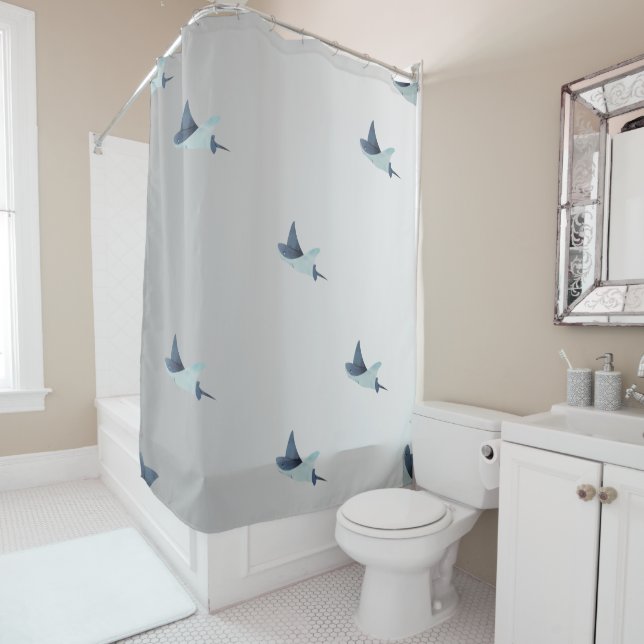  Elegant Stingray Shower Curtain with gradient gre (In Situ)