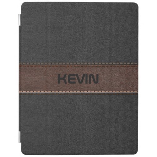 Elegant Stitched Black And Brown Leather Print iPad Smart Cover