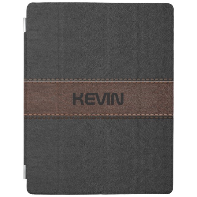 Elegant Stitched Black And Brown Leather Print iPad Smart Cover (Front)