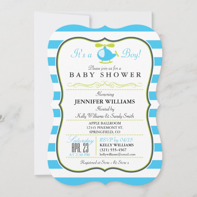 Elegant Stitched Helicopter Baby Shower Invitation (Front)