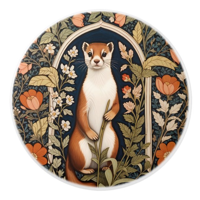 Elegant Stoat William Morris Inspired Floral Ceramic Knob (Front)