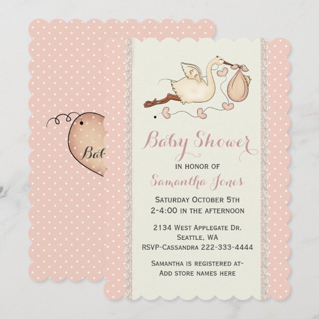 Elegant Stork Baby Shower Invitation (Front/Back)