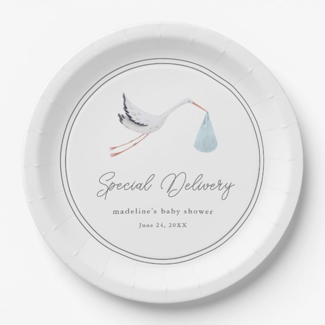 Elegant Stork Baby Shower Paper Plates (Front)