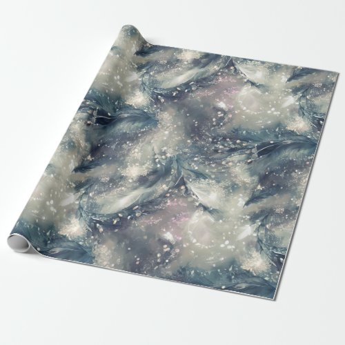 Elegant Storm of Gray Beads Feathers and Light Wrapping Paper