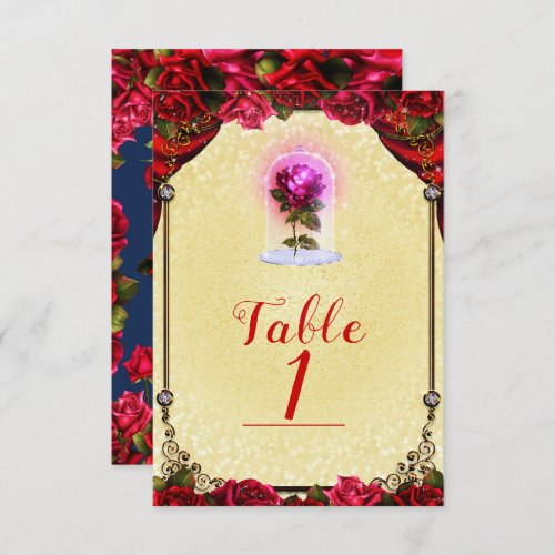 Elegant Storybook Red Roses Yellow Table Number