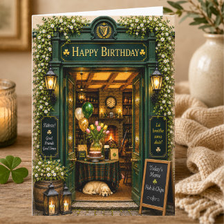 Elegant Storybook Spring Irish Pub Happy Birthday Card