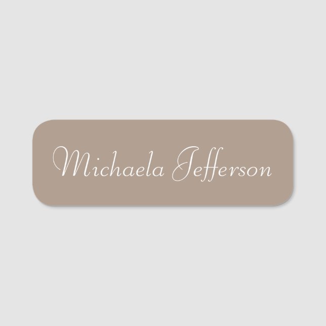 Elegant Straw Brown Trendy Handwritten Calligraphy Name Tag (Front)