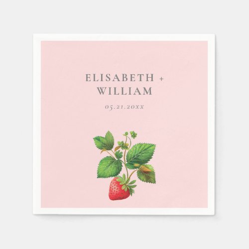 Elegant Strawberry and Peonies Personalized Napkins