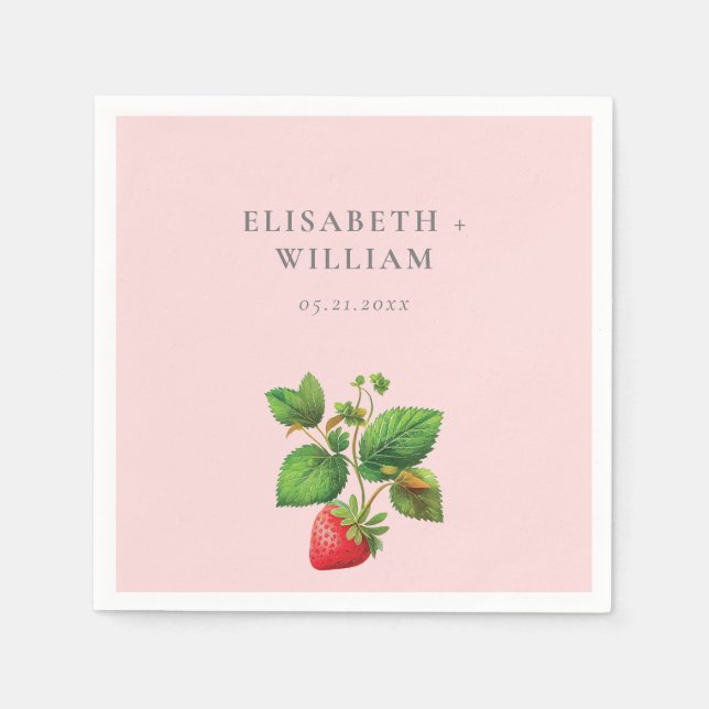 Elegant Strawberry and Peonies Personalized Napkins (Front)