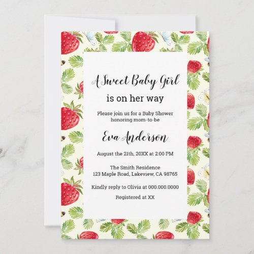 Elegant Strawberry Baby Shower  Invitation