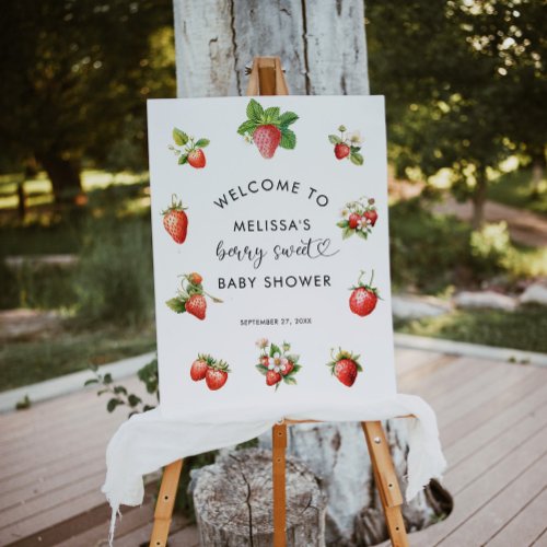 Elegant Strawberry Berry Sweet Baby Shower Welcome Poster