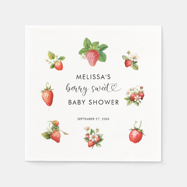 Elegant Strawberry Berry Sweet Girl Baby Shower Napkins (Front)