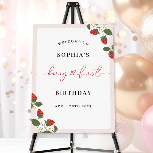 Elegant Strawberry First Birthday Welcome Sign