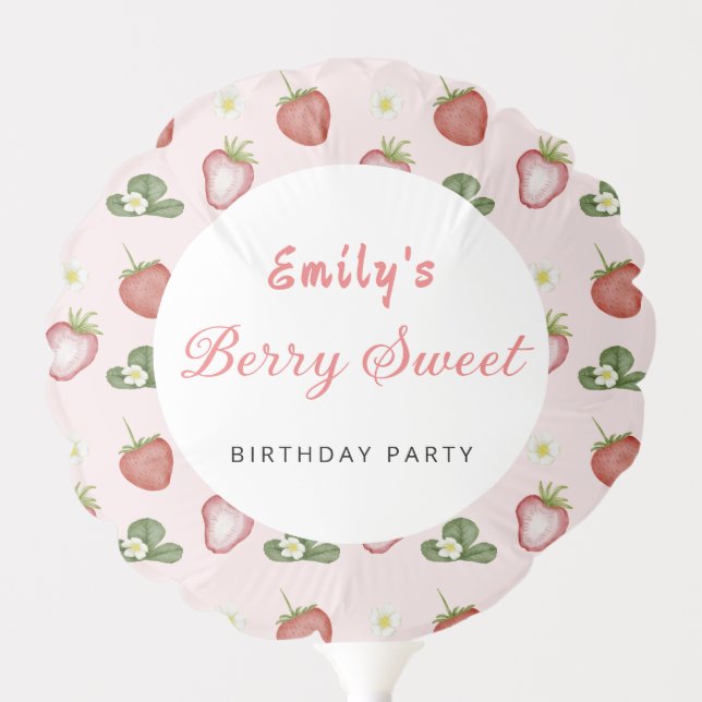 Elegant Strawberry Girls Sweet 1st Birthday Party Balloon (Front)