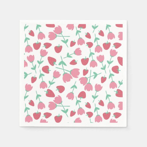 Elegant Strawberry White Design Paper Napkins