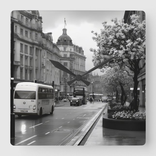 Elegant Street View  Square Wall Clock (Front)