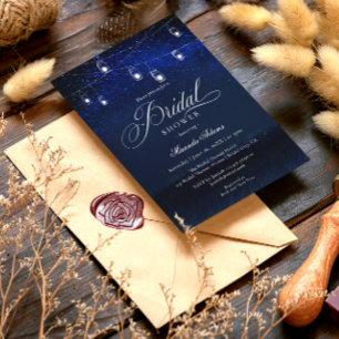 Elegant String Lights Blue Night Bridal Shower Invitation