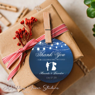 Elegant String Lights Blue Night Wedding Favor Classic Round Sticker