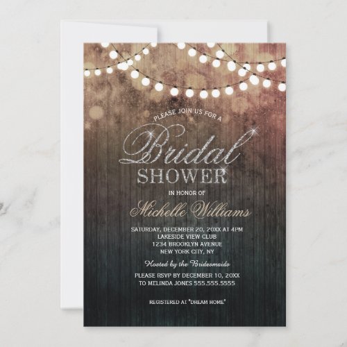 Elegant string lights brown bokeh bridal shower invitation