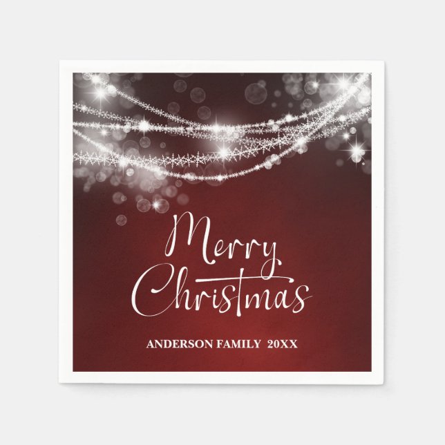 Elegant String Lights Burgundy Christmas Napkins (Front)