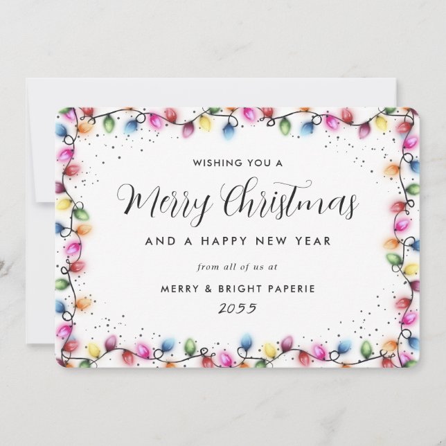 Elegant String Lights Business Christmas Card (Front)