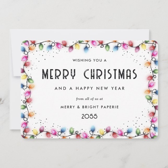 Elegant String Lights Business Christmas Holiday Card (Front)