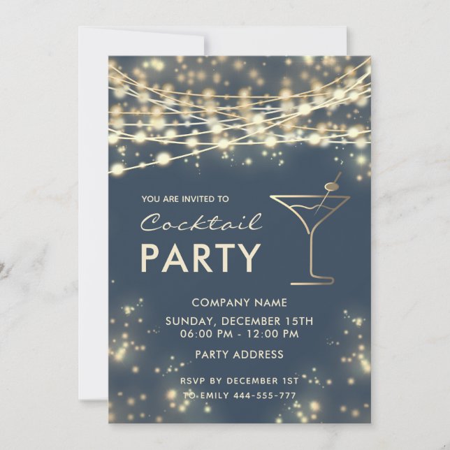Elegant string lights corporate Cocktail party  Invitation (Front)