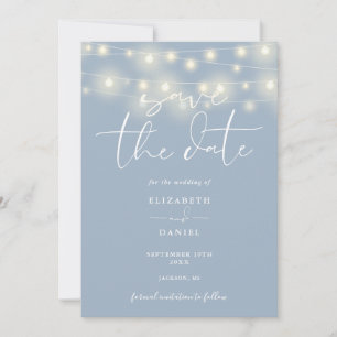 Elegant String Lights Dusty Blue QR Code Wedding Save The Date