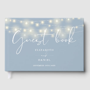 Elegant String Lights Dusty Blue Wedding Guest Book