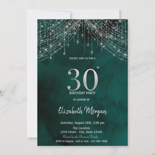Elegant String Lights Green 30th Birthday Invitation (Front)