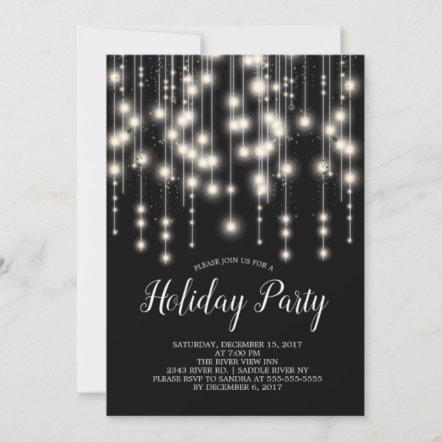 Elegant  String Lights Holiday Party Invitation (Front)