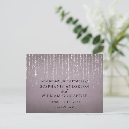 Elegant String Lights Mauve Save the Date STD Announcement Postcard