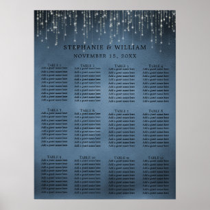 Elegant String Lights Navy Blue Seating Chart