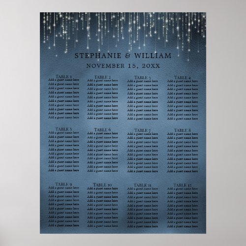 Elegant String Lights Navy Blue Seating Chart