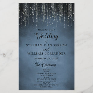 Elegant String Lights Navy Blue Wedding Program