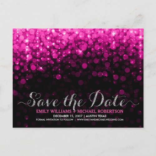 Elegant string lights pink bokeh save the date announcement postcard