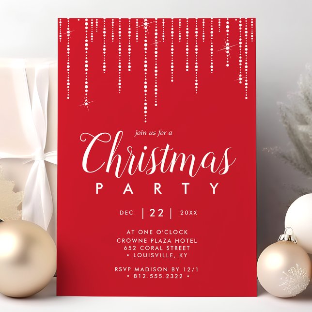 Elegant String Lights Red Christmas Party Invitation (Creator Uploaded)