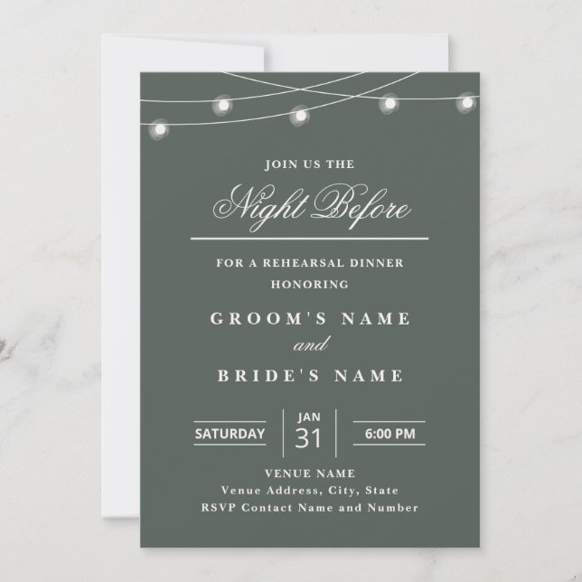 Elegant String Lights Rehearsal Dinner Invitation  (Front)