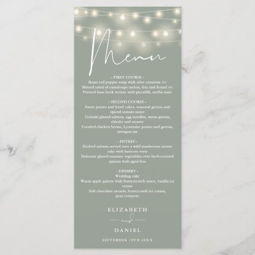 Elegant String Lights Sage Green Wedding Dinner
