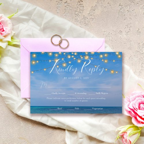 Elegant String Lights Summer Beach Arbor Wedding RSVP Card