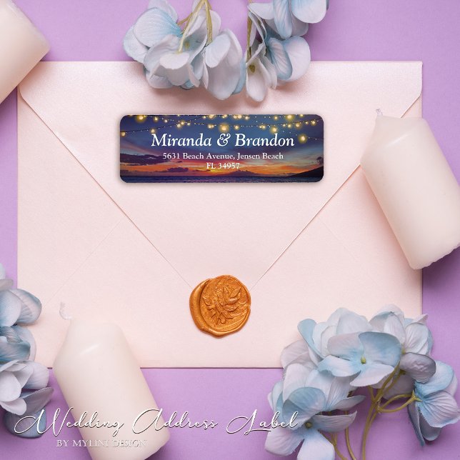 Elegant String Lights Summer Sunset Beach Address Label (Creator Uploaded)