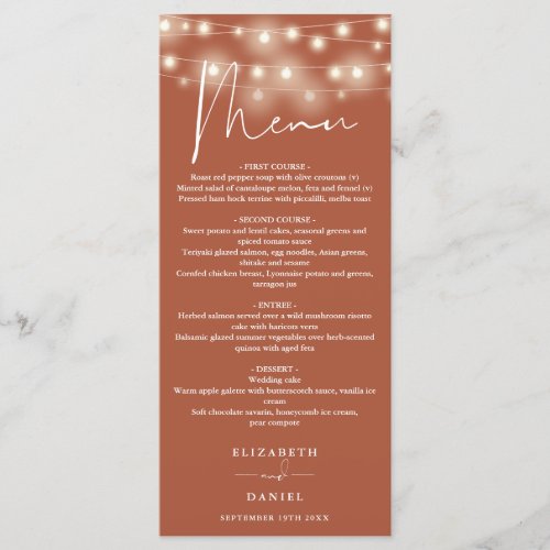Elegant String Lights Terracotta Wedding Dinner