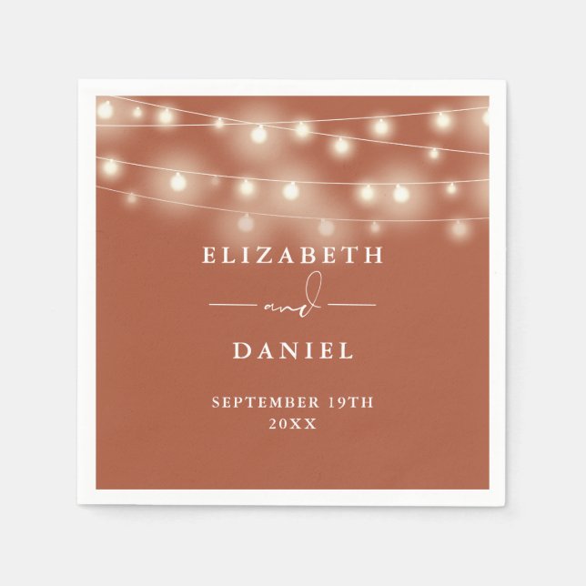 Elegant String Lights Terracotta Wedding Napkins (Front)