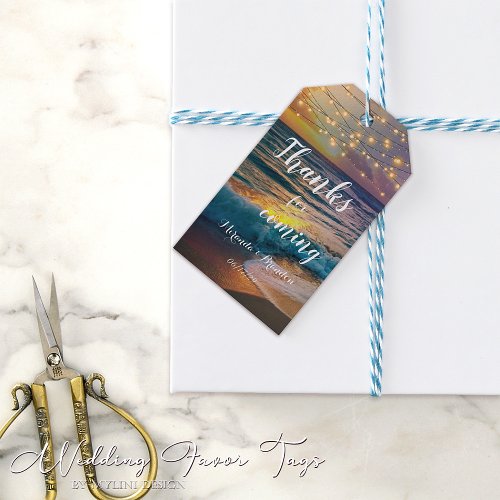 Elegant String Lights Tropical Beach Wedding Gift Tags