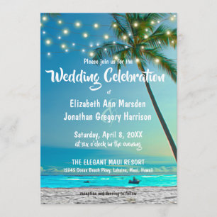 Elegant String Lights Tropical Beach Wedding Invitation