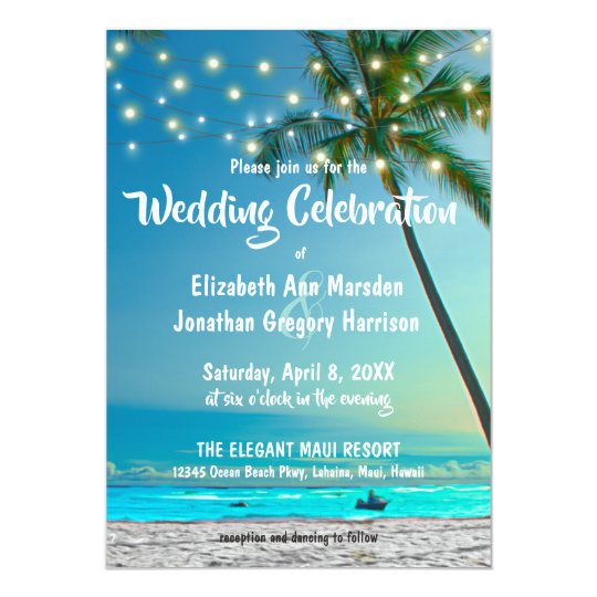 Elegant String Lights Tropical Beach Wedding Invitation Elegant String Lights Tropical Beach Wedding Invitation