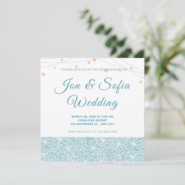 Elegant String Lights With Blue Floral  Invitation (Standing Front)